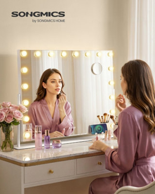 LEDREM Vanity Makeup Mirror With LightsCharging Ports18 Dimmable Led Bulbs3 Colour TemperaturesMatte White from B&Q