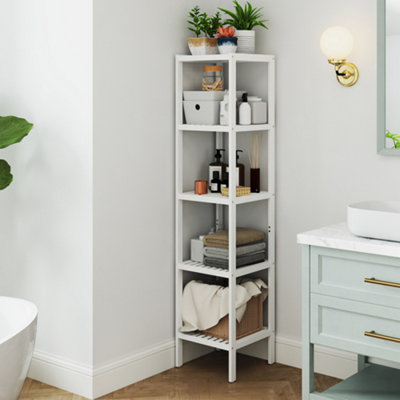LEDREM Bamboo Bathroom Shelf5-Tier Freestanding Narrow Shelf UnitMultifunctional Storage ShelfFor KitchenBedroomWhite from B&Q