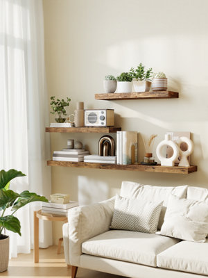 LEDREM Set Of 4 Wall Shelves20 X 60 X 3.8 Cm Floating Shelves For Living RoomBedroomHome OfficeRustic Brown from B&Q