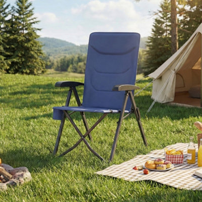 LEDREM Camping Chair For Adults,recliningPadded Folding Garden ChairAdjustable High BackSwivel Cup HolderBlue from B&Q