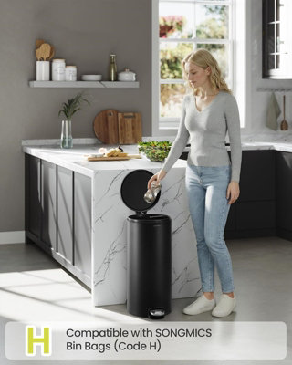 LEDREM Kitchen BinRound Trash Bin With 15 Trash BagsMetal PedalRemovable Plastic Inner BucketSteel8 Gallons (30 L)Ink Black from B&Q