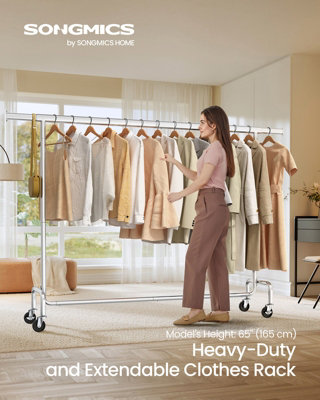 LEDREM Clothes Rack On WheelsHeavy-Duty Clothes RailWith Extendable Hanging Rail110 Kg Load Capacity,silver from B&Q