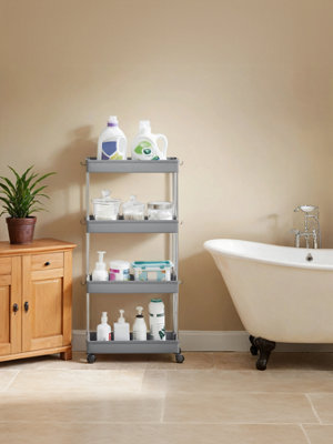 LEDREM Utility Rolling Cart4-Tier Storage Trolley With WheelsFor Kitchen Or OfficeSpace-SavingGray from B&Q