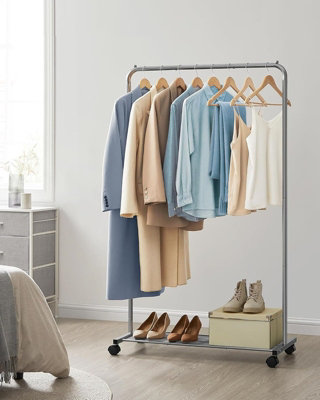 LEDREM Clothes RackClothes Rail On WheelsMetal Clothing Rail For Bedroom91 Cm Long Hanging Rail,2 Lockable Wheels,grey from B&Q