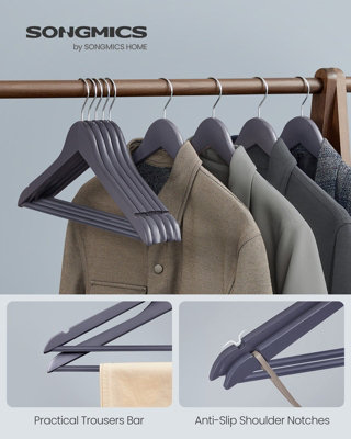 LEDREM Wooden Clothes HangersSet Of 20Coat Hangers With Shoulder Notches360 Silver Swivel HookFor SuitsShirtsCoatsGrey from B&Q