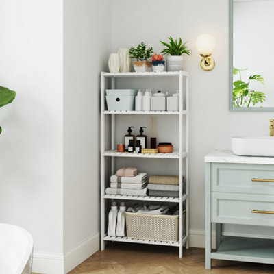 LEDREM 5-Tier Bamboo Storage ShelfShelving UnitMultifunctionalIn The EntrywayBathroomLiving Room26 X 60 X 130 CmWhite from B&Q