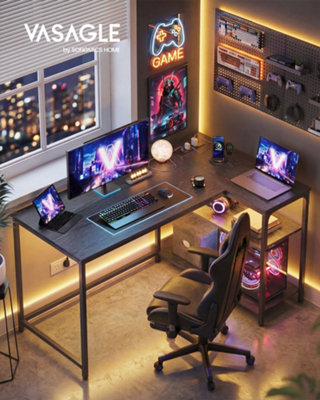 LEDREM L Shaped Corner DeskComputer Gaming Desk With StorageReversible Height-Adjustable ShelvesFor Home OfficeEbony Black from B&Q