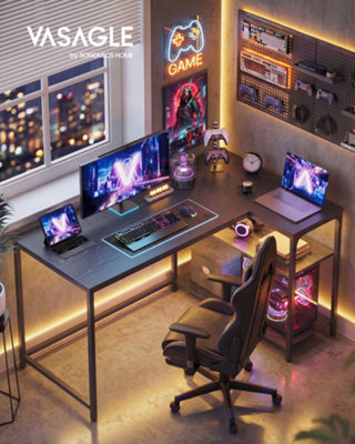 LEDREM L Shaped Corner DeskComputer Gaming Desk With StorageReversible Height-Adjustable Shelves120 X 80 CmEbony Black from B&Q