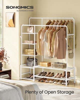 LEDREM Clothes RackOpen WardrobeMetal Coat Rack With 7 ShelvesHanging RodsFor BedroomLiving RoomHallwayWhite from B&Q