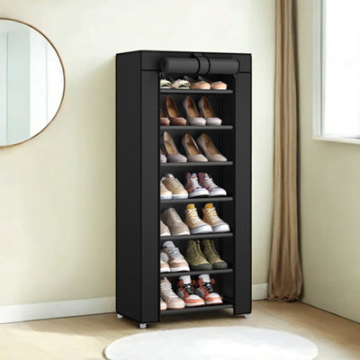 LEDREM 7-Tier Fabric Shoe Rack Storage Cabinet28 X 46 X 126 CmWith Protective CoverLarge CapacitySlippersBlack from B&Q
