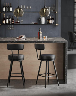 LEDREM Swivel Bar Stools Set Of 2Counter Bar Chairs With BacksSynthetic Leather With StitchingMid-Century Modern,ink Black from B&Q