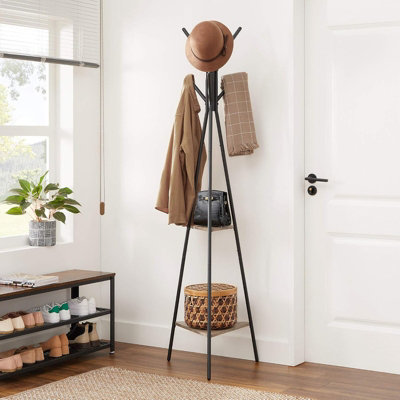 LEDREM Coat Rack FreestandingCoat Hanger StandHall Tree With 2 ShelvesFor ClothesHatBagGreige And Black from B&Q