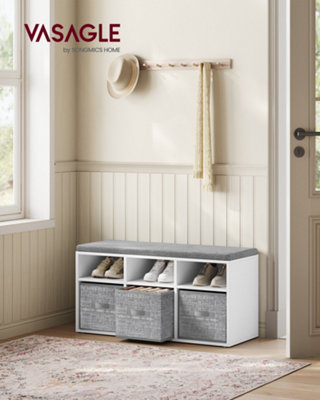 LEDREM Shoe Bench With CushionShoe Storage Bench With 6 Compartments And 3 Adjustable ShelvesHallway BenchCloud White from B&Q