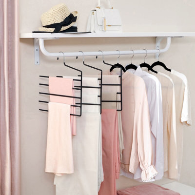 LEDREM Trousers Hangers5-Bar Clothes HangersSet Of 4Space-SavingOpen-EndedNon-Slip Trousers Organisers Black from B&Q