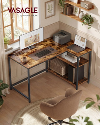 LEDREM L Shaped Corner DeskComputer Gaming Desk With StorageReversible Height-Adjustable ShelvesRustic Brown from B&Q