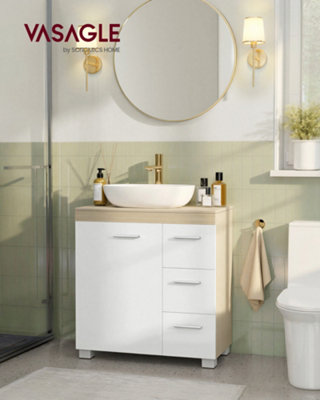 LEDREM Under Sink Bathroom CabinetStorage Cabinet With Feet3 Drawers2 Compartments Behind The Door30 X 60 X 64 Cm from B&Q