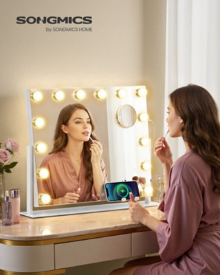 LEDREM Vanity Makeup Mirror With LightsCharging Ports14 Dimmable Led Bulbs3 Colour TemperaturesMatte White from B&Q