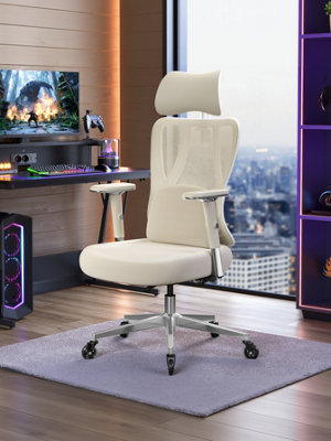 LEDREM Office Gaming ChairHeight Adjustable Desk Chair With Lumbar Support150 Kg LoadBrown And White from B&Q