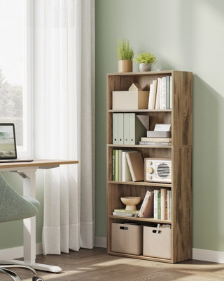 LEDREM Bookshelf5-Tier BookcaseStorage Shelving UnitDisplay Shelf With Open CompartmentsAdjustable Storage ShelvesCamel Brown from B&Q