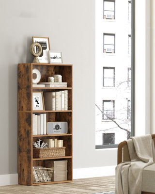 LEDREM Bookshelf5-Tier BookcaseStorage Shelving UnitDisplay Shelf With Open Compartments,bedroomRustic Brown from B&Q