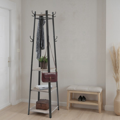 LEDREM Coat RackCoat Stand With 3 ShelvesHall Tree Free Standing With HooksSteel FrameFor EntrywayLiving RoomGreige And Black from B&Q