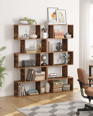 LEDREM Bookshelf5-Tier BookcaseRoom DividerCube Display ShelfFreestanding Storage ShelfFor Living RoomBedroomRustic Brown from B&Q