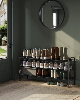 LEDREM Shoe Rack3-Tier Shoe OrganizerMetal Shoe Shelf Storage With 4 Side HooksHolds 18 Pairs Of Shoes,ink Black from B&Q