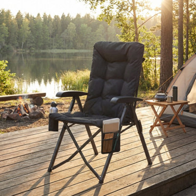 LEDREM Camping Chair For Adults,reclining6 Cm Thick Padded Folding Garden Chair,black from B&Q