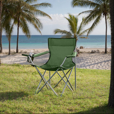 LEDREM Folding Camping ChairsSet Of 2 Outdoor ChairWith ArmrestsCup HolderPortableMilitary Green from B&Q