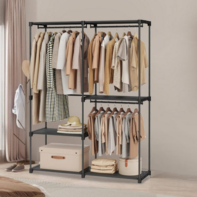 LEDREM Portable ClosetFreestanding Closet OrganiserClothes Rack With ShelvesHanging Rods138 X 43 X 182 CmBlack