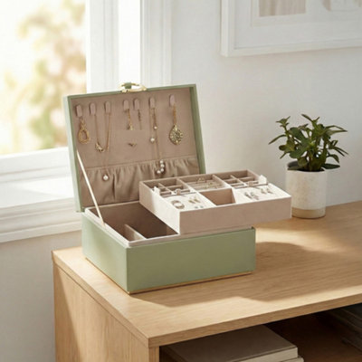 LEDREM 2-Layer Jewellery BoxRemovable Jewellery TrayJewellery StorageFloating Effect,gift IdeaSage Green from B&Q