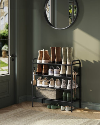 LEDREM Shoe Rack4-Tier Shoe OrganizerMetal Shoe Shelf Storage With 4 Side HooksHolds 16 Pairs Of Shoes,ink Black from B&Q