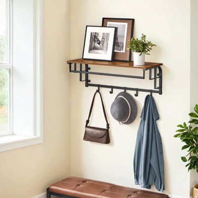 LEDREM Coat Rack Wall-MountedClothes Rail With 5 Removable Coat Hooks,bedroomLiving RoomBrown And Black from B&Q