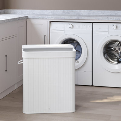 LEDREM Laundry Hamper With LidBamboo Laundry BasketRemovableMachine WashableWith Handles100 L White