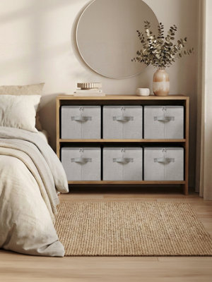 LEDREM Set Of 6 Foldable Storage Boxes With Lids And HandlesNon-Woven Clothes Organiser BasketsLight Grey