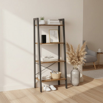 LEDREM Ladder Shelf4-Tier BookshelfStorage RackBookcaseFor Living RoomKitchenBedroomRustic Brown from B&Q