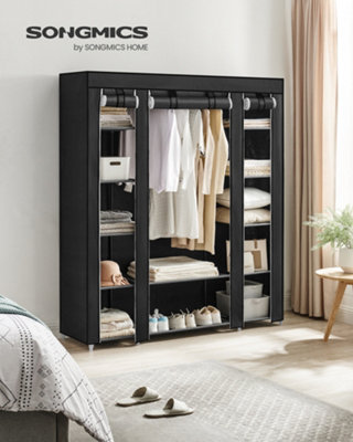 LEDREM Fabric WardrobePortable Wardrobe For BedroomClothes Rail With Non-Woven Fabric Cover45 X 150 X 175 CmBlack