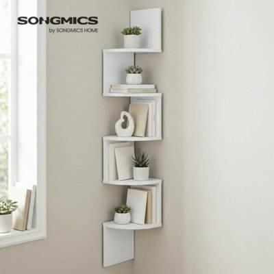 LEDREM 5-Tier Floating Corner ShelfWall Mounted BookshelfFor BedroomLiving RoomHome OfficeWhite from B&Q