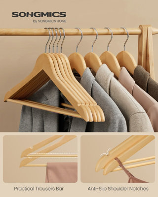 LEDREM Wooden Clothes HangersSet Of 20Coat Hangers With Shoulder Notches360 Silver Swivel HookFor SuitsShirtsCoatsNatural from B&Q