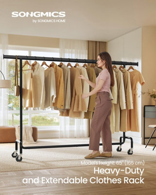 LEDREM Clothes Rack With WheelsHeavy-Duty Garment Rack With Extendable Rod110 Kg Load CapacityBlack from B&Q
