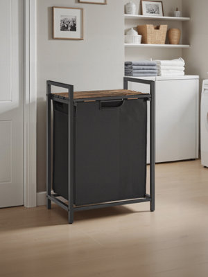 LEDREM Laundry HamperLaundry Basket With Pull-Out LinerShelfMetal Frame12.7 GallonsRustic Brown And Black