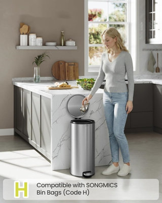 LEDREM Kitchen BinRound Trash Bin With 15 Trash BagsRemovable Plastic Inner BucketStainless Steel8 Gallons (30 L)Silver from B&Q