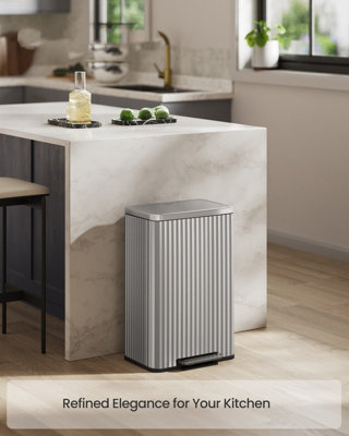 LEDREM Kitchen Bin13 Gallon (50 L) Waste Bin With PedalSoft-Close LidAnd Removable Inner BucketSteelMetallic Silver from B&Q