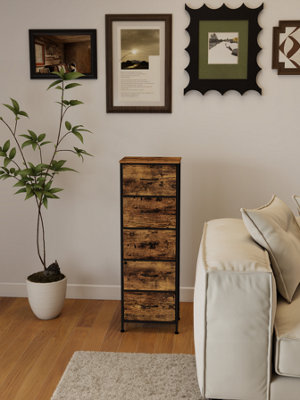 LEDREM Drawer Storage UnitChest Of Drawers For BedroomCloset5 Fabric DrawersRustic Brown And Black from B&Q