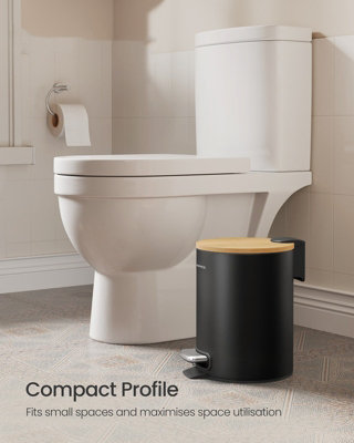 LEDREM Small Waste BinRubbish Bin With Bamboo LidMetal PedalRemovable Inner BucketSoft Close,ink Black from B&Q