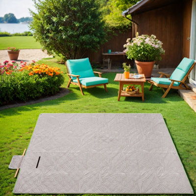 Songmics Large Picnic Blanket With 4 Ground PegsWaterproof And Machine WashableFoldable Mat For Beach Or ParkLeaf Pattern And Khaki from B&Q