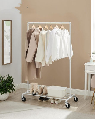 LEDREM Clothes Rail On WheelsClothes Rack For BedroomHeavy-Duty Clothing Rail With 1 Hanging Rail And ShelfWhite from B&Q