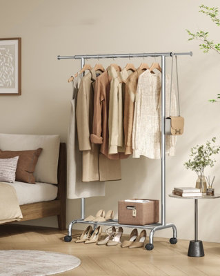 LEDREM Clothes RailClothes RackExtendable Hanging RailClothing Storage With Wheels45 Kg Total Max. LoadSilver from B&Q