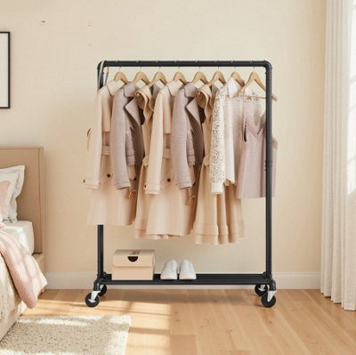 LEDREM Clothes Rail On WheelsClothes Rack For BedroomHeavy-Duty Clothing Rail With 1 Hanging Rail And Shelf Black from B&Q