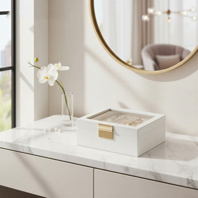 LEDREM Mirrored Armoire With WheelsJewellery Storage CabinetLockable3 DrawersLed LightsFreestandingWhite from B&Q